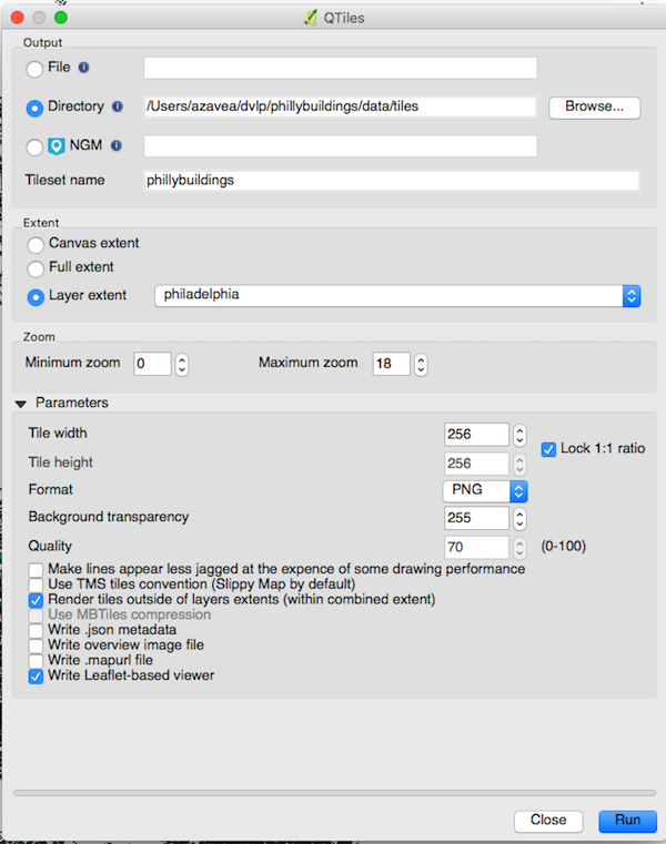 QTiles options in QGIS